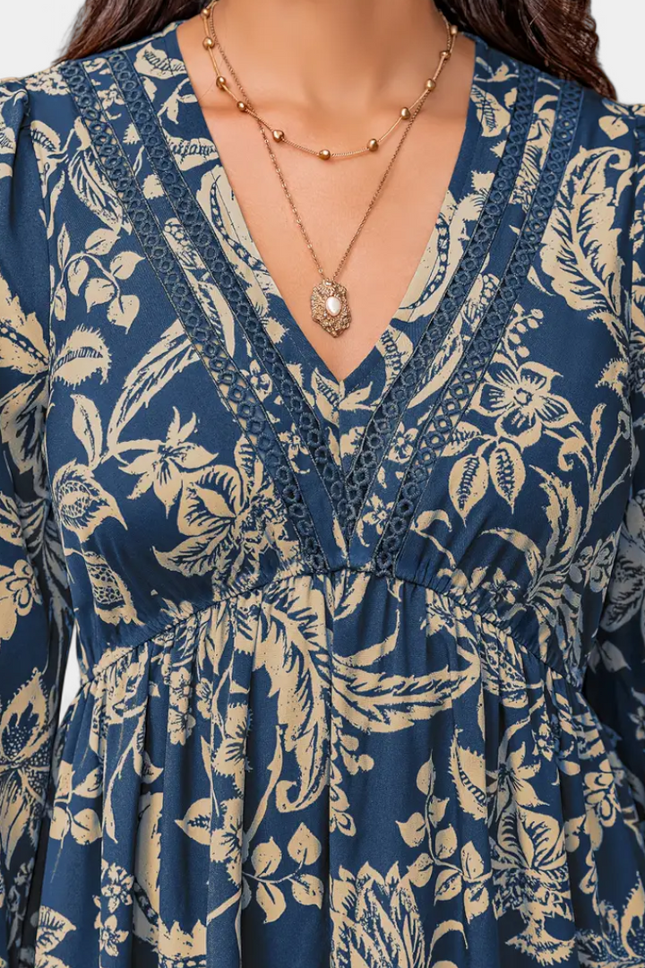 Lunetta Vestido Maxi Bohemio con Estampado Floral y Mangas Abullonadas