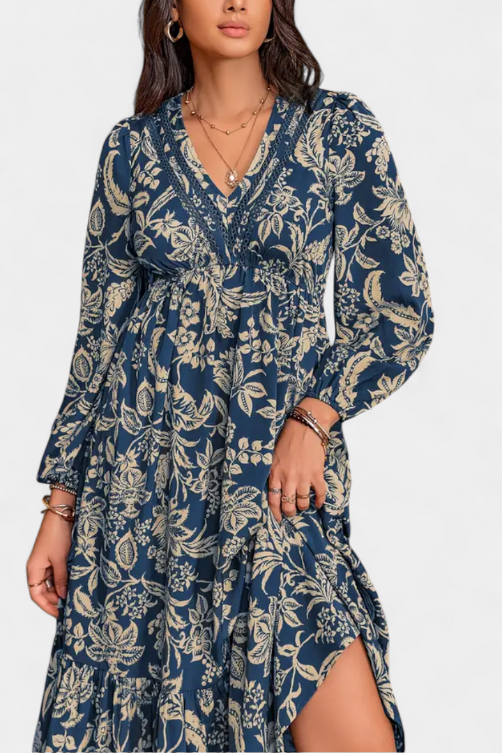 Lunetta Vestido Maxi Bohemio con Estampado Floral y Mangas Abullonadas