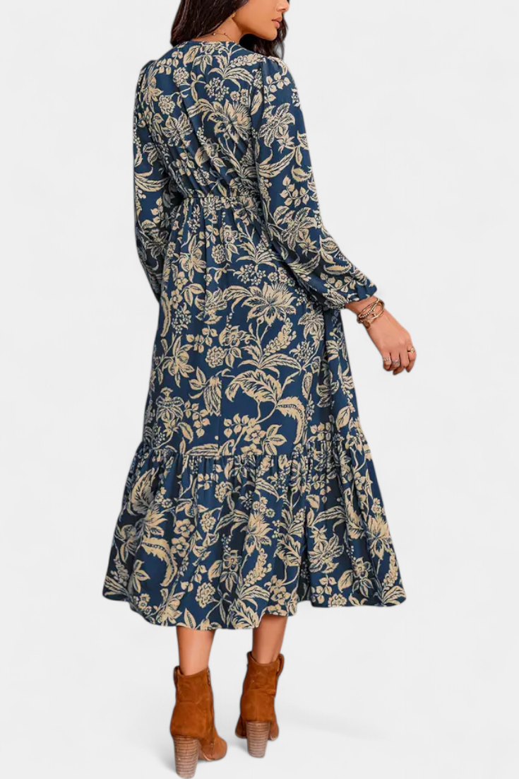Lunetta Vestido Maxi Bohemio con Estampado Floral y Mangas Abullonadas
