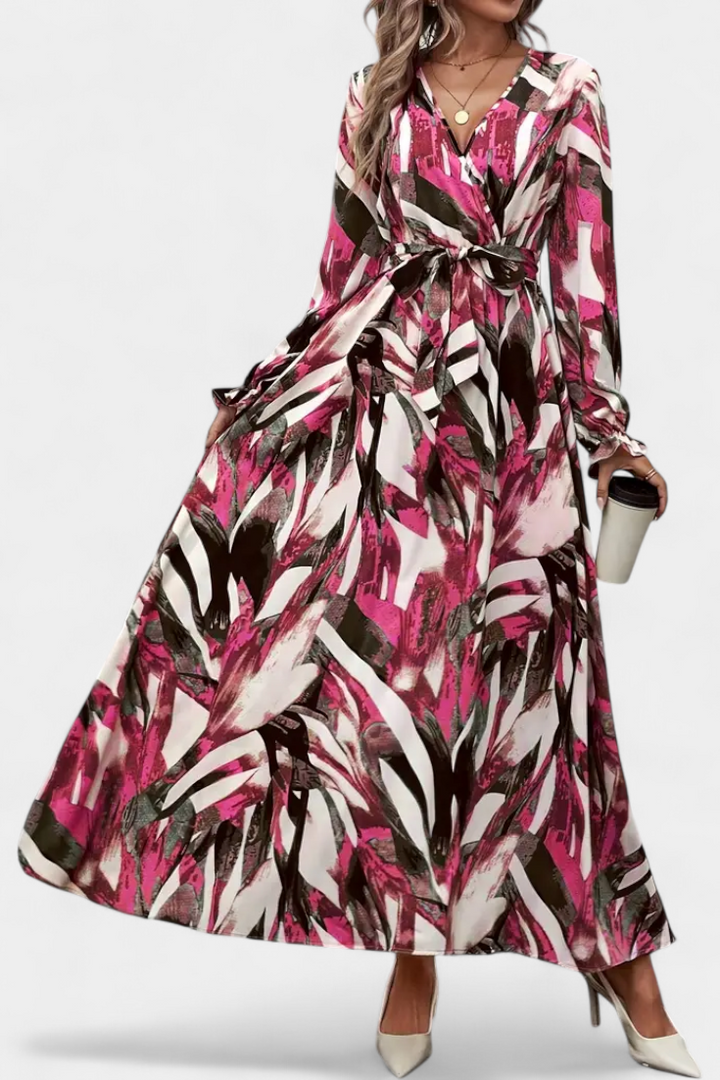 Vestido Largo Basel de Manga Larga con Escote en V