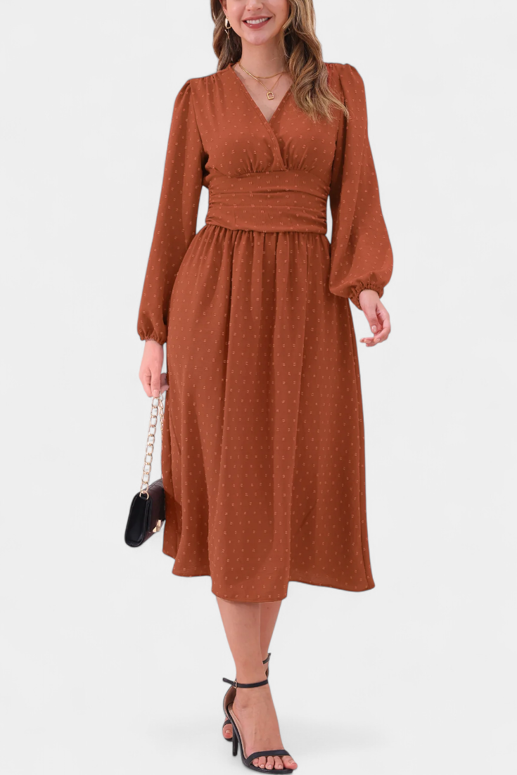 Faela Vestido Midi de Oficina con Estampado de Lunares Suizos
