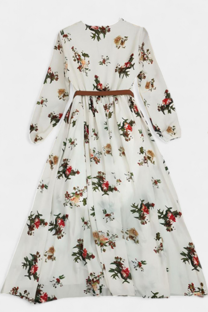 Amanda Maxi Vestido Floral con Cuello en V y Mangas Largas