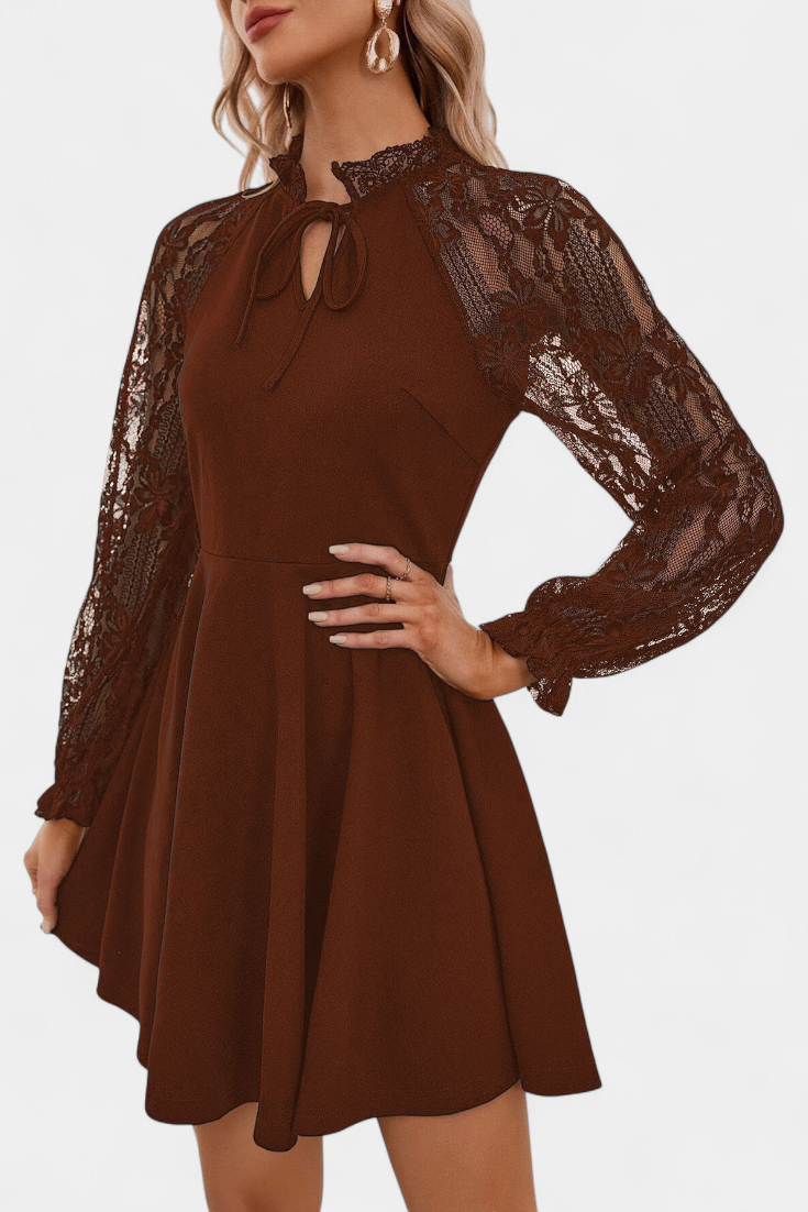 Vestido Mini de Encaje Floral Jasella con Mangas Largas