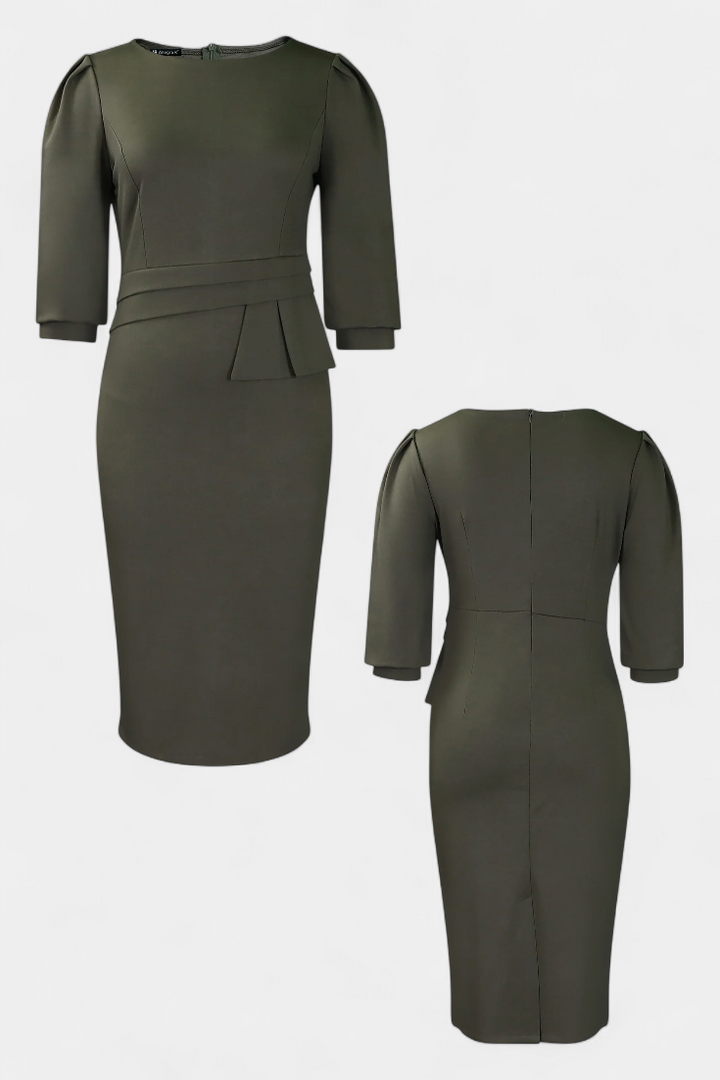 Vestido Midi Ajustado Reanna con Mangas Abullonadas