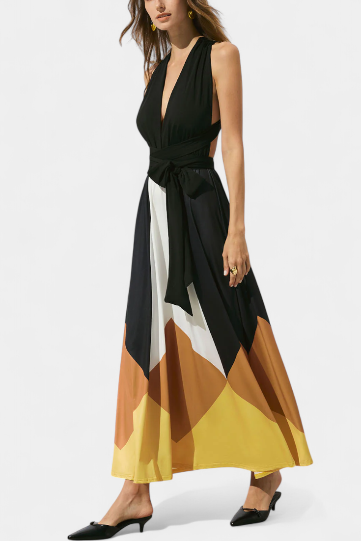 Nava Vestido Largo Polimórfico con Espalda Descubierta y Diseño Versátil