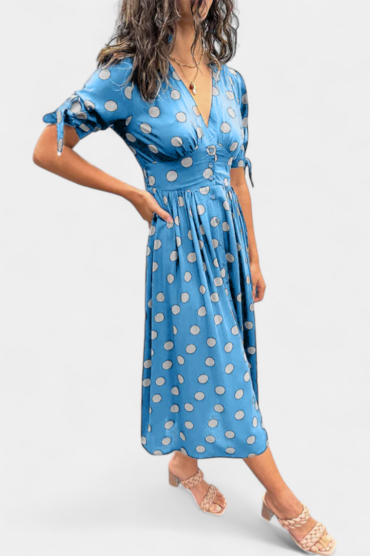 Lizzie Vestido Midi de Lunares con Escote en V Pronunciado