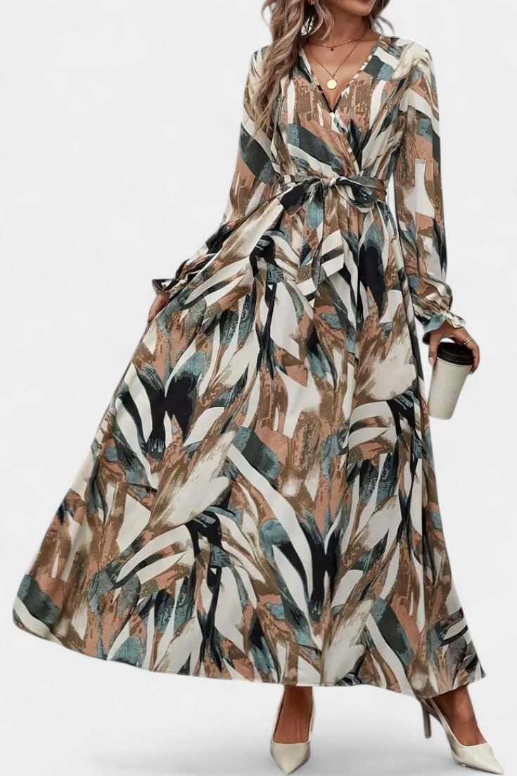 Vestido Largo Basel de Manga Larga con Escote en V