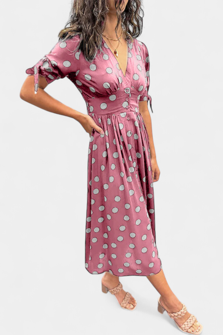 Lizzie Vestido Midi de Lunares con Escote en V Pronunciado