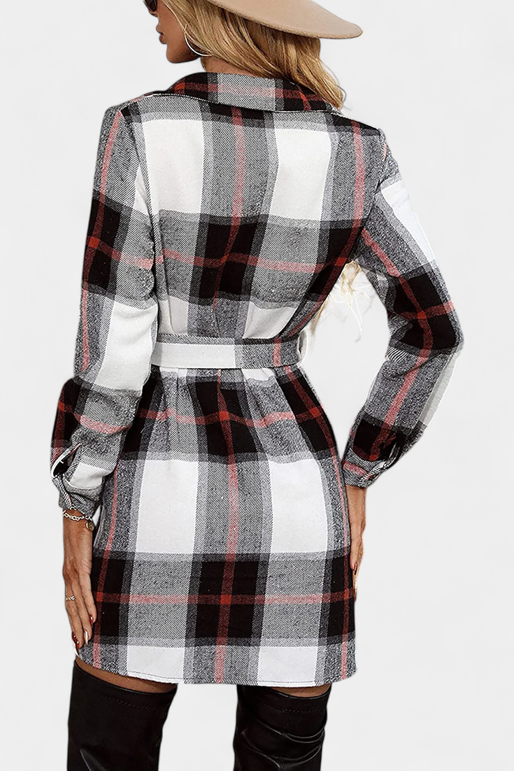 Masia Mini Checkered Shirt Dress with Belt