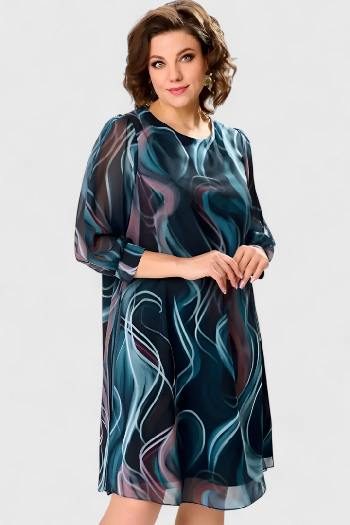 Vestido de Gasa Almira con Estampado Ocean Whirl y Corte Suelto