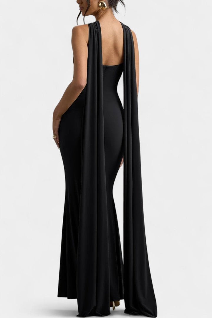 Faffienia Maxi Vestido con Escote Halter y Corte Clave