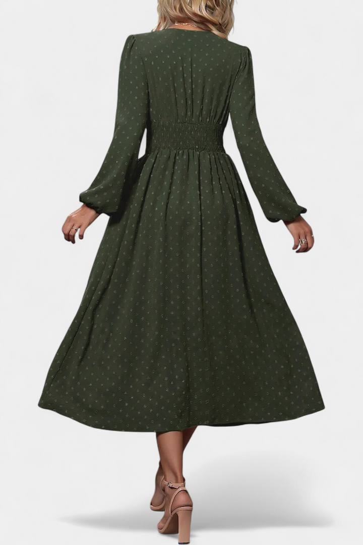 Faela Vestido Midi de Oficina con Estampado de Lunares Suizos