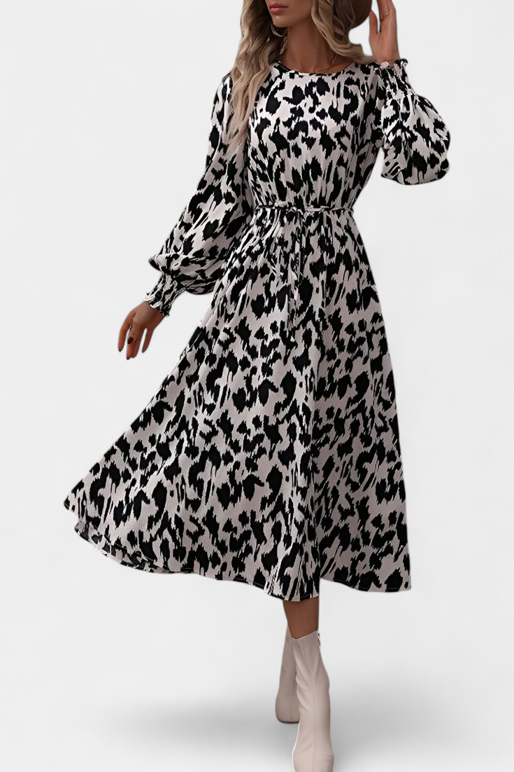 Nerin Vestido A-Line de Leopardo con Cintura Regulable