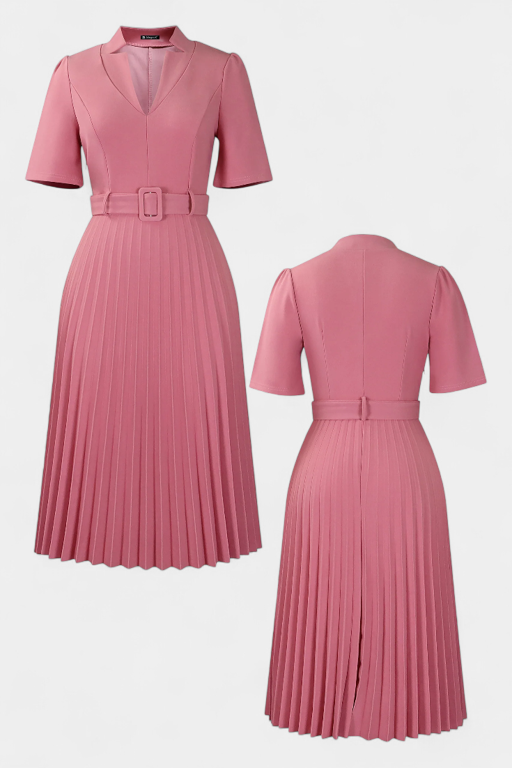 Seliora Vestido Midi Profesional con Cinturón y Pliegues