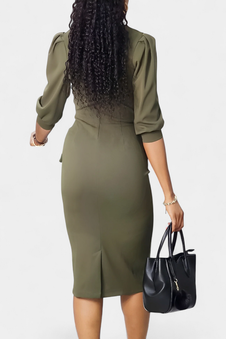 Vestido Midi Ajustado Reanna con Mangas Abullonadas