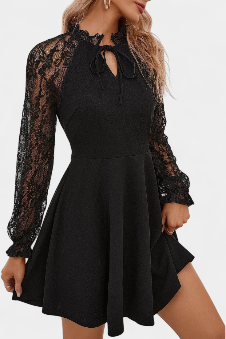 Vestido Mini de Encaje Floral Jasella con Mangas Largas