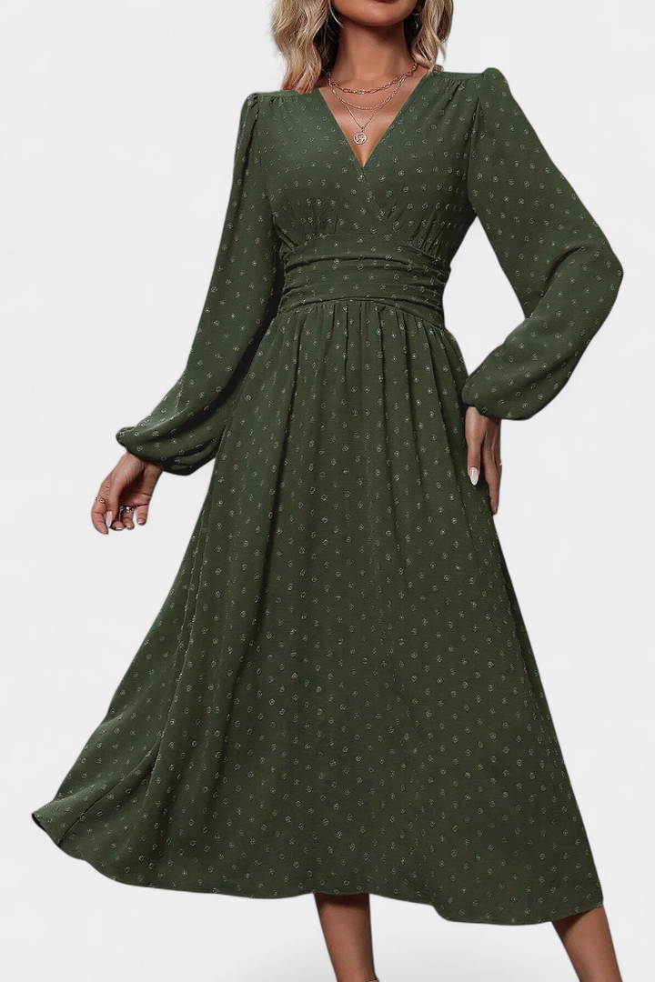 Faela Vestido Midi de Oficina con Estampado de Lunares Suizos