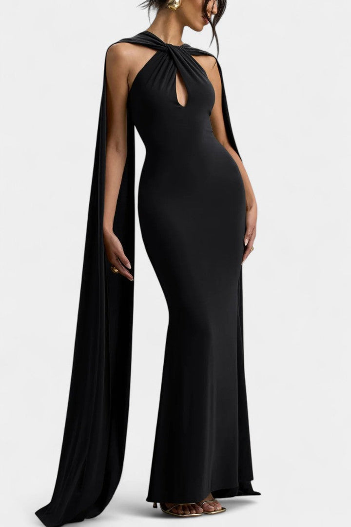 Faffienia Maxi Vestido con Escote Halter y Corte Clave