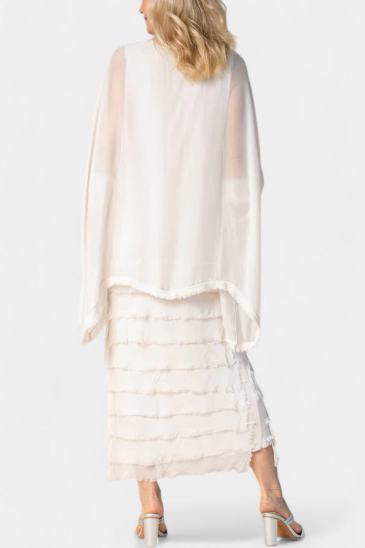 Vestido Midi Rosaria con Volantes y Detalles Deshilachados