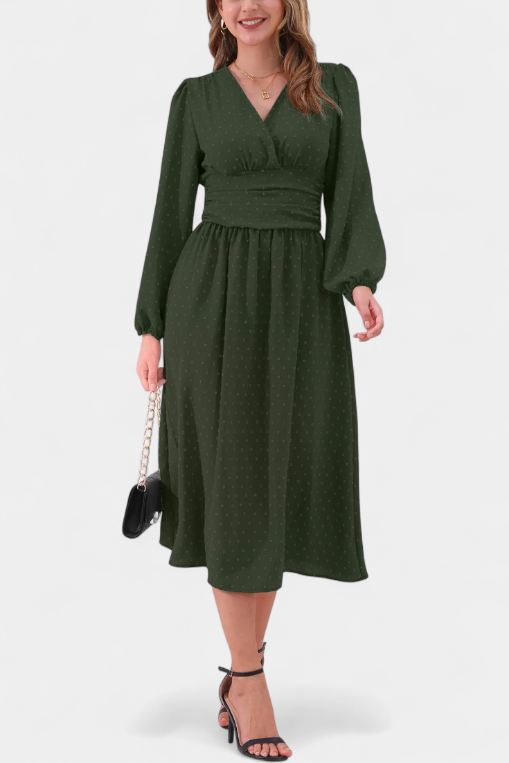 Faela Vestido Midi de Oficina con Estampado de Lunares Suizos
