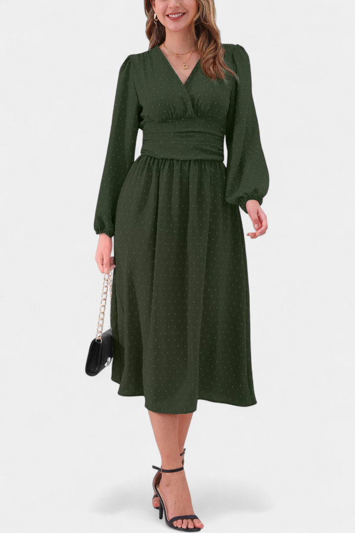 Faela Vestido Midi de Oficina con Estampado de Lunares Suizos