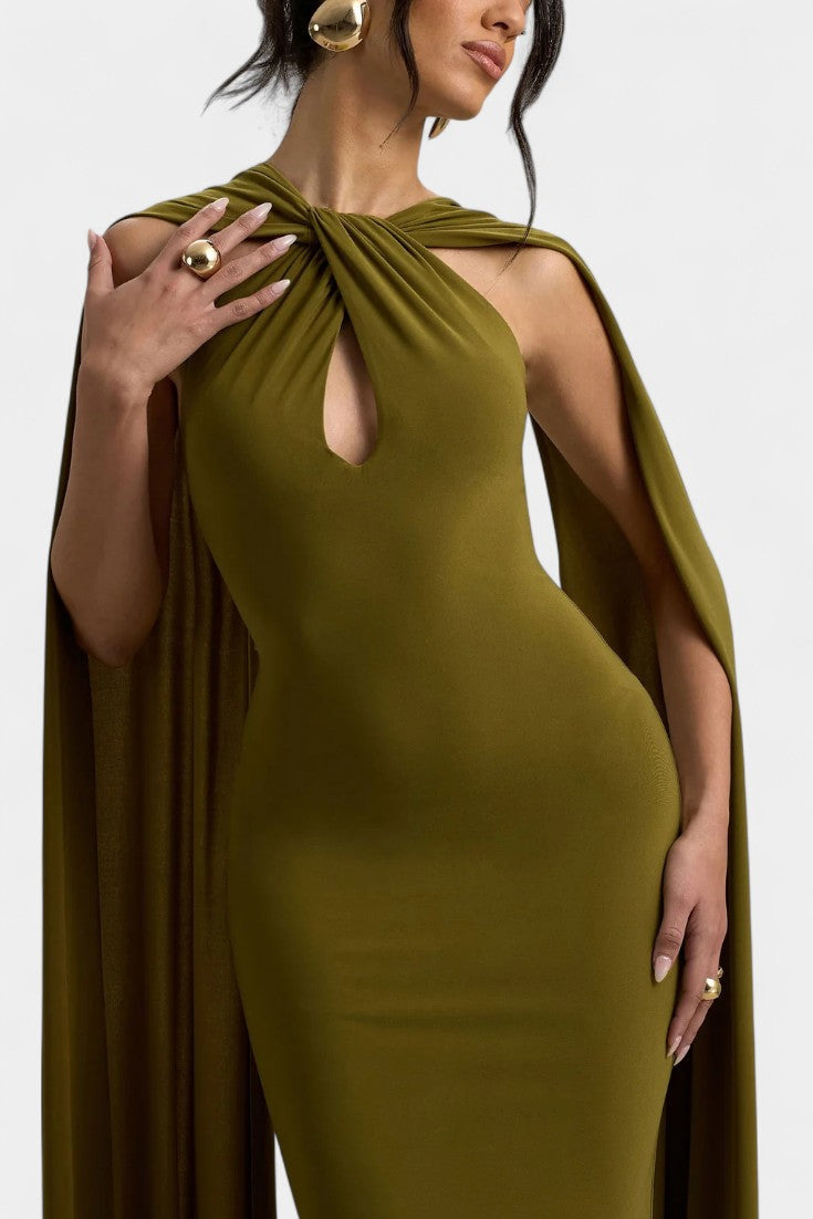 Faffienia Maxi Vestido con Escote Halter y Corte Clave