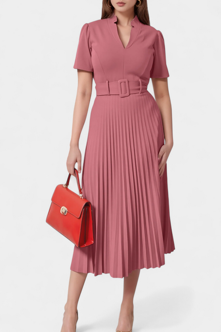 Seliora Vestido Midi Profesional con Cinturón y Pliegues