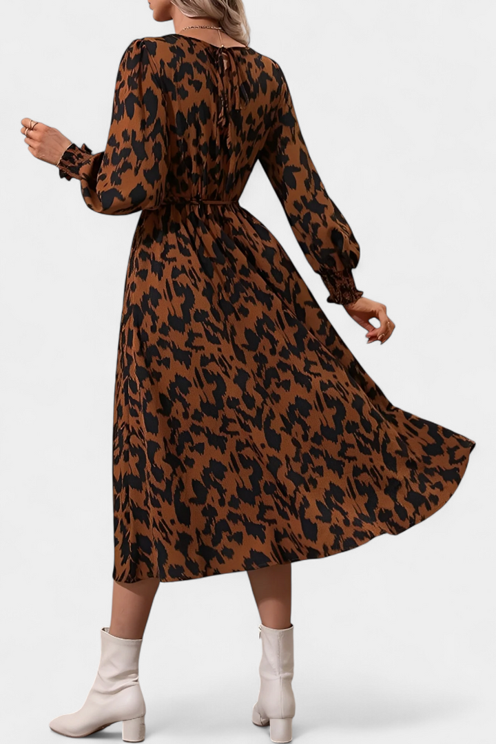 Nerin Vestido A-Line de Leopardo con Cintura Regulable