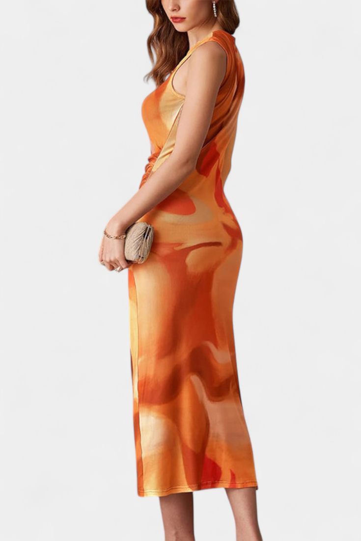 Helaia Vestido Largo con Abertura y Diseño Digital