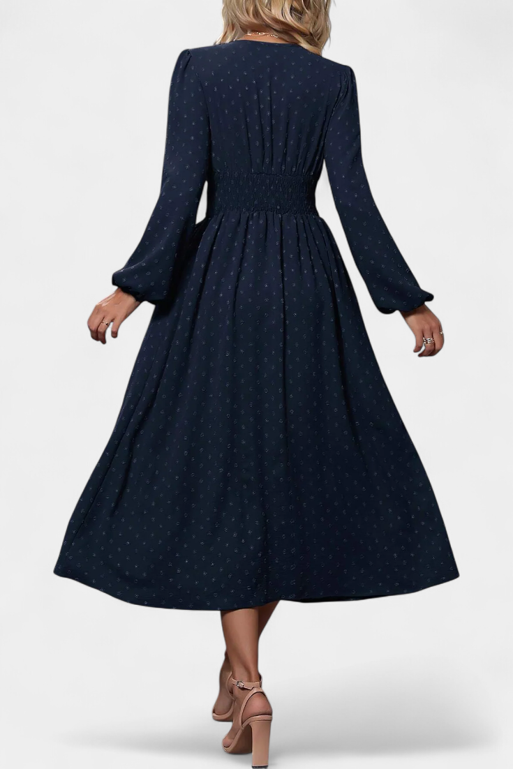 Faela Vestido Midi de Oficina con Estampado de Lunares Suizos