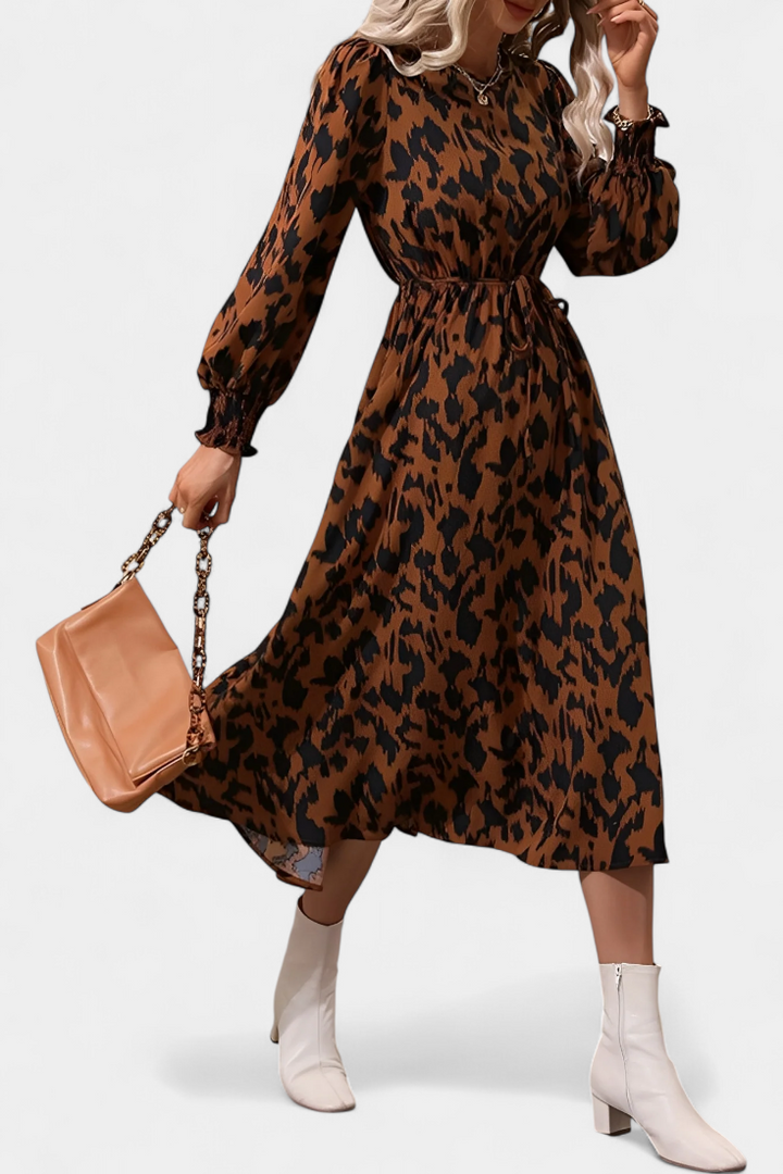 Nerin Vestido A-Line de Leopardo con Cintura Regulable