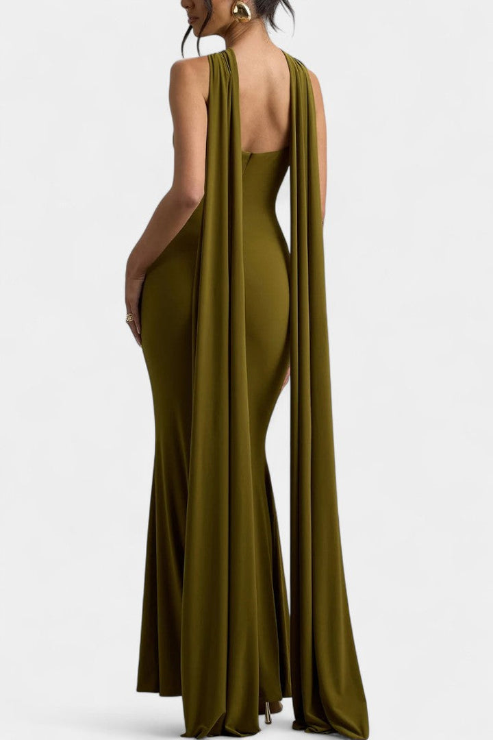 Faffienia Maxi Vestido con Escote Halter y Corte Clave
