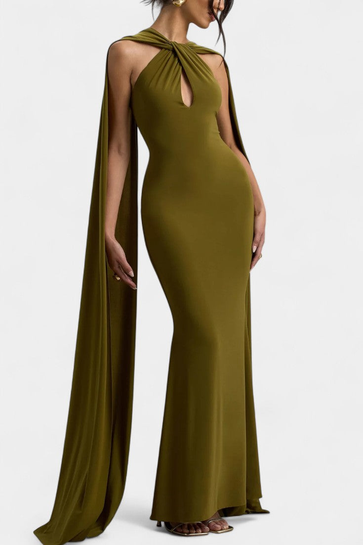 Faffienia Maxi Vestido con Escote Halter y Corte Clave