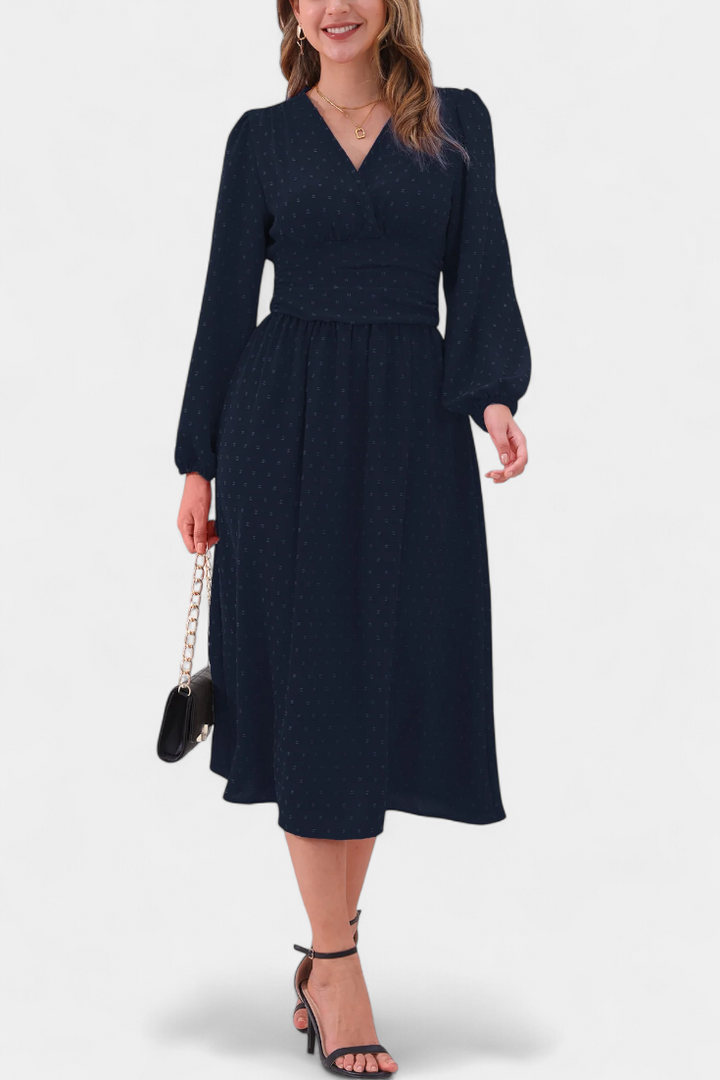 Faela Vestido Midi de Oficina con Estampado de Lunares Suizos