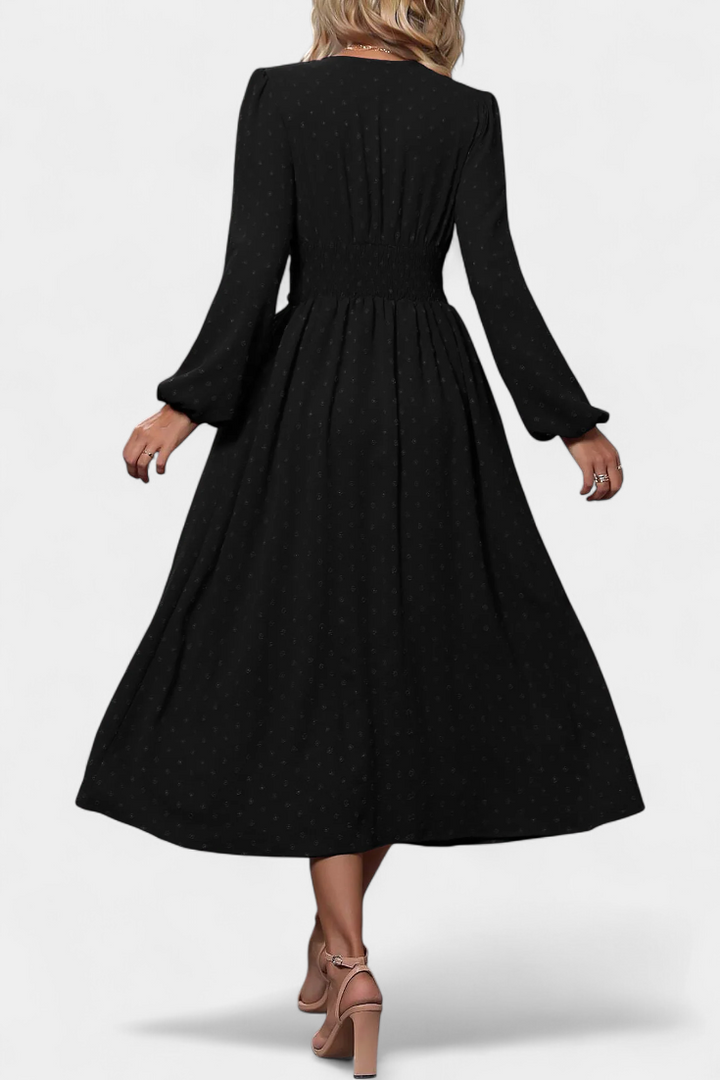 Faela Vestido Midi de Oficina con Estampado de Lunares Suizos
