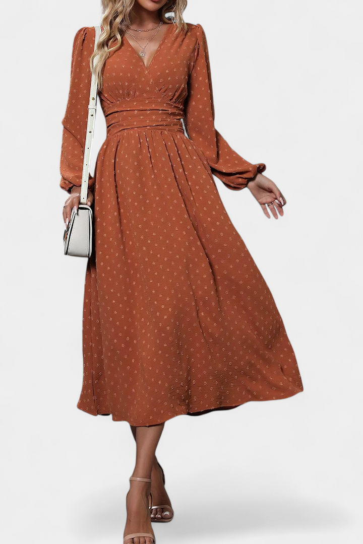 Faela Vestido Midi de Oficina con Estampado de Lunares Suizos