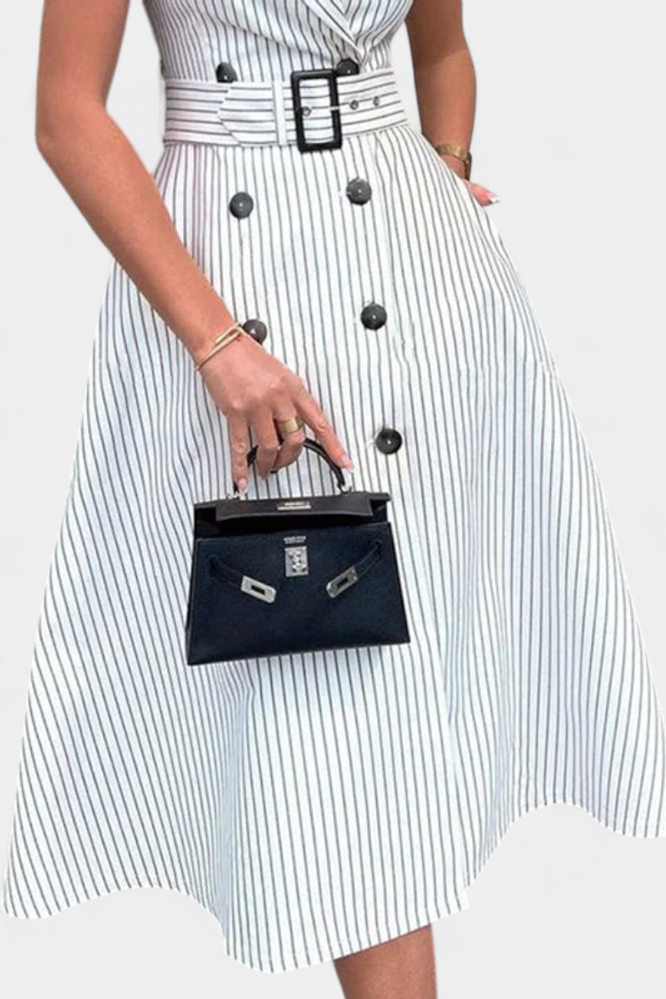 Diana Midi Striped Shirt Dress with Tied Waist