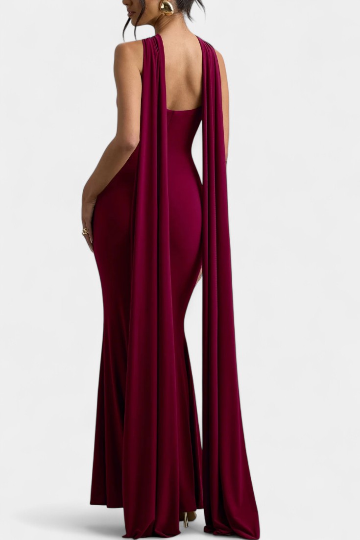 Faffienia Maxi Vestido con Escote Halter y Corte Clave