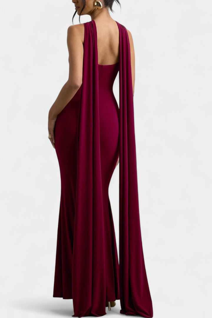 Faffienia Maxi Vestido con Escote Halter y Corte Clave