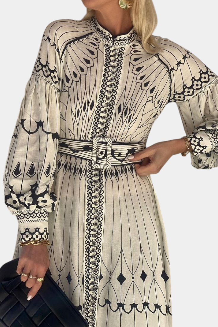 Soria Vestido Maxi con Botones y Bordado de Estilo Folk