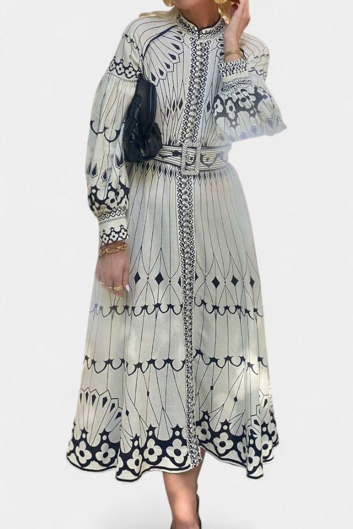 Soria Vestido Maxi con Botones y Bordado de Estilo Folk