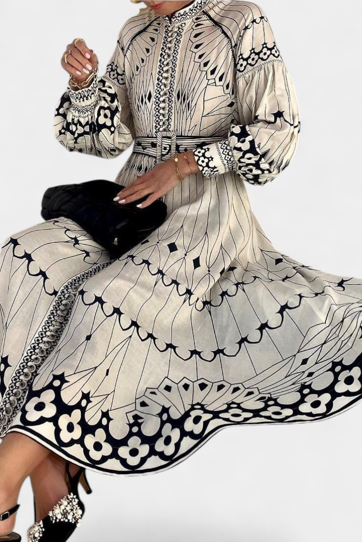 Soria Vestido Maxi con Botones y Bordado de Estilo Folk