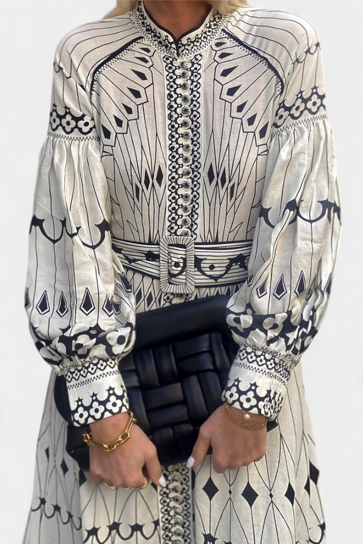Soria Vestido Maxi con Botones y Bordado de Estilo Folk