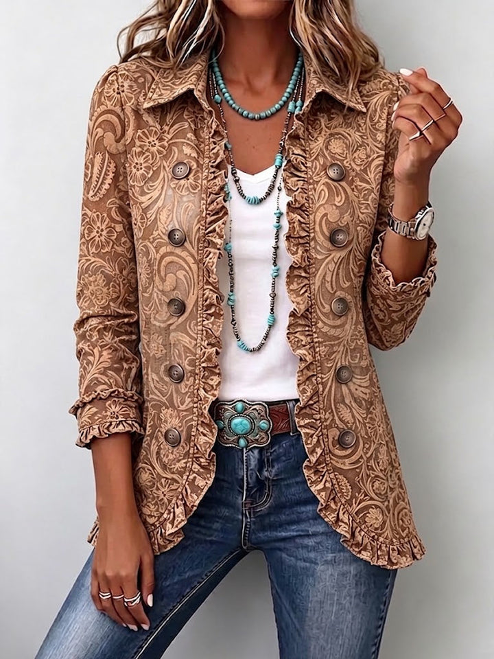 Vyclara | Chaqueta Rizada de Estampado Floral Bohemio Vintage