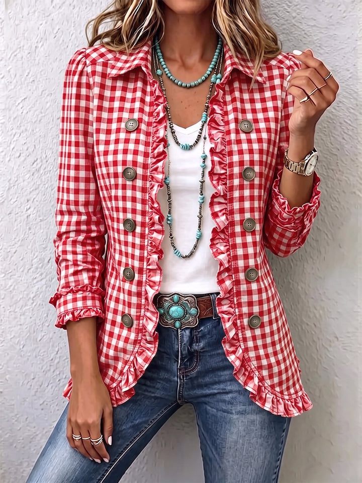 Charlene | Chaqueta de Botones con Volantes de Gingham