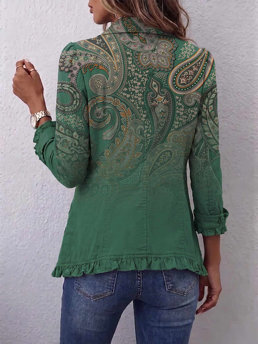 Jemara | Chaqueta Rizada con Estampado Paisley Bohemio