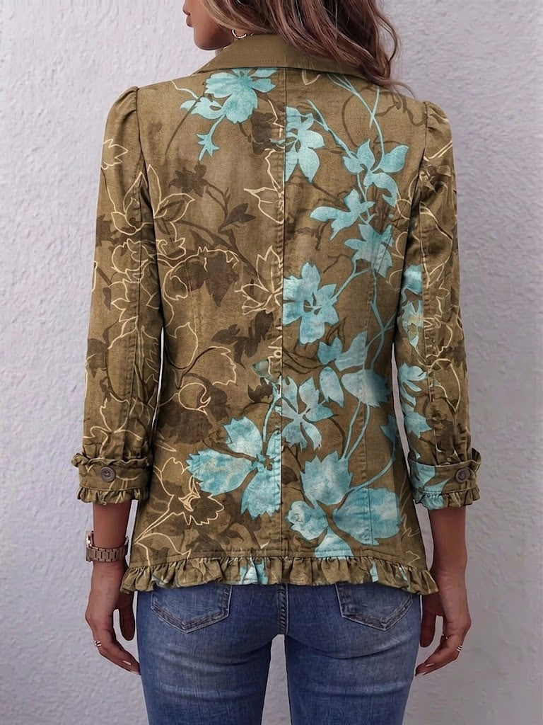 Sundara | Chaqueta Floral Vintage con Volantes de Gradiente Boho