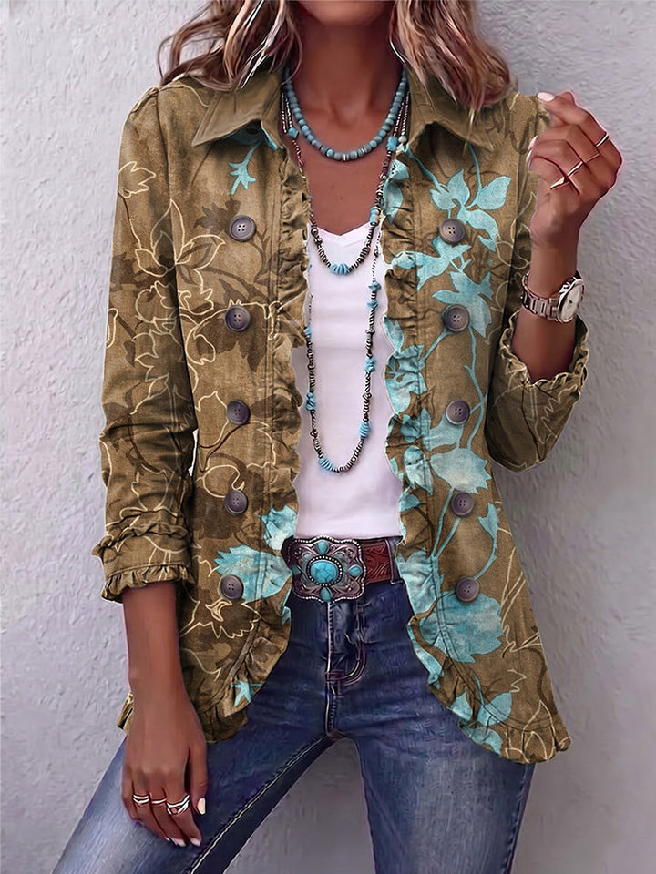 Sundara | Chaqueta Floral Vintage con Volantes de Gradiente Boho