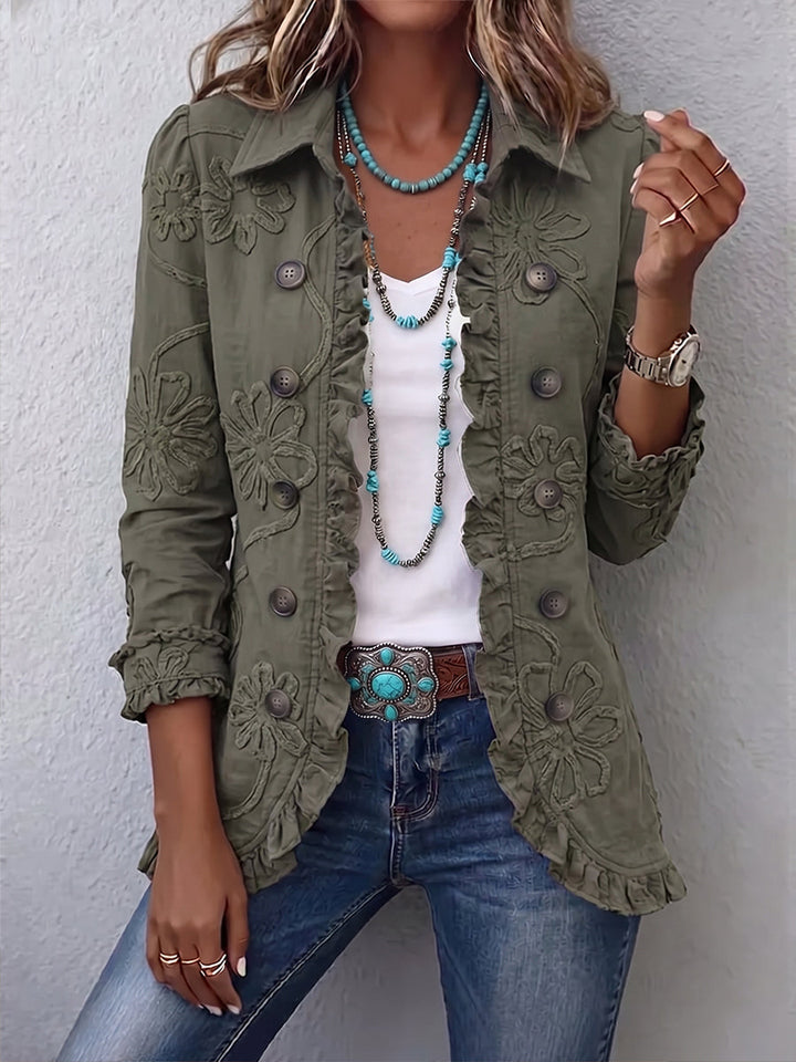Kamberly | Chaqueta Utilitaria de Bordado Floral Boho-Chic con Volantes