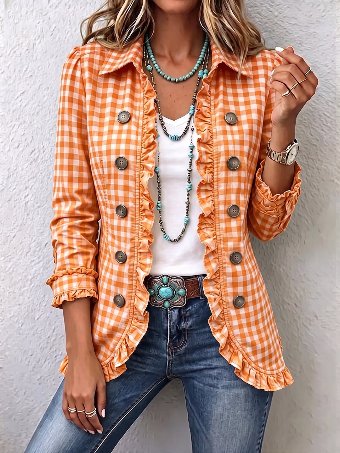 Charlene | Chaqueta de Botones con Volantes de Gingham